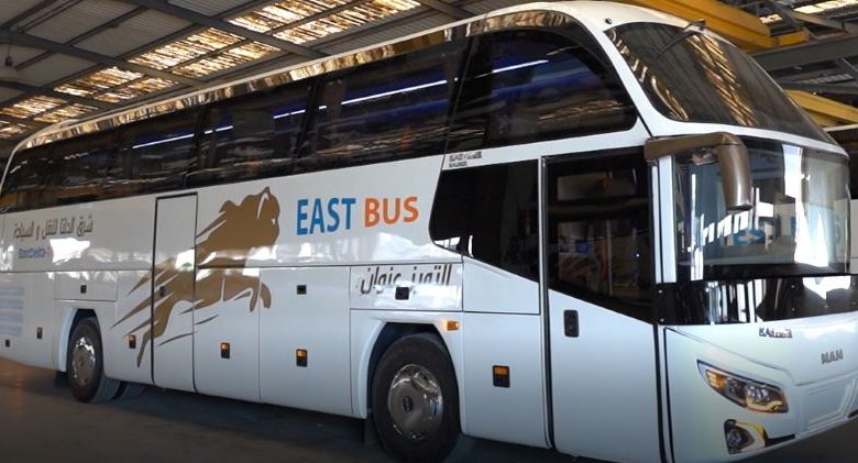أحد الباصات الجديدة المنضمة لأسطول نقل الركاب بالشركة القابضة للنقل البحرى والبرى